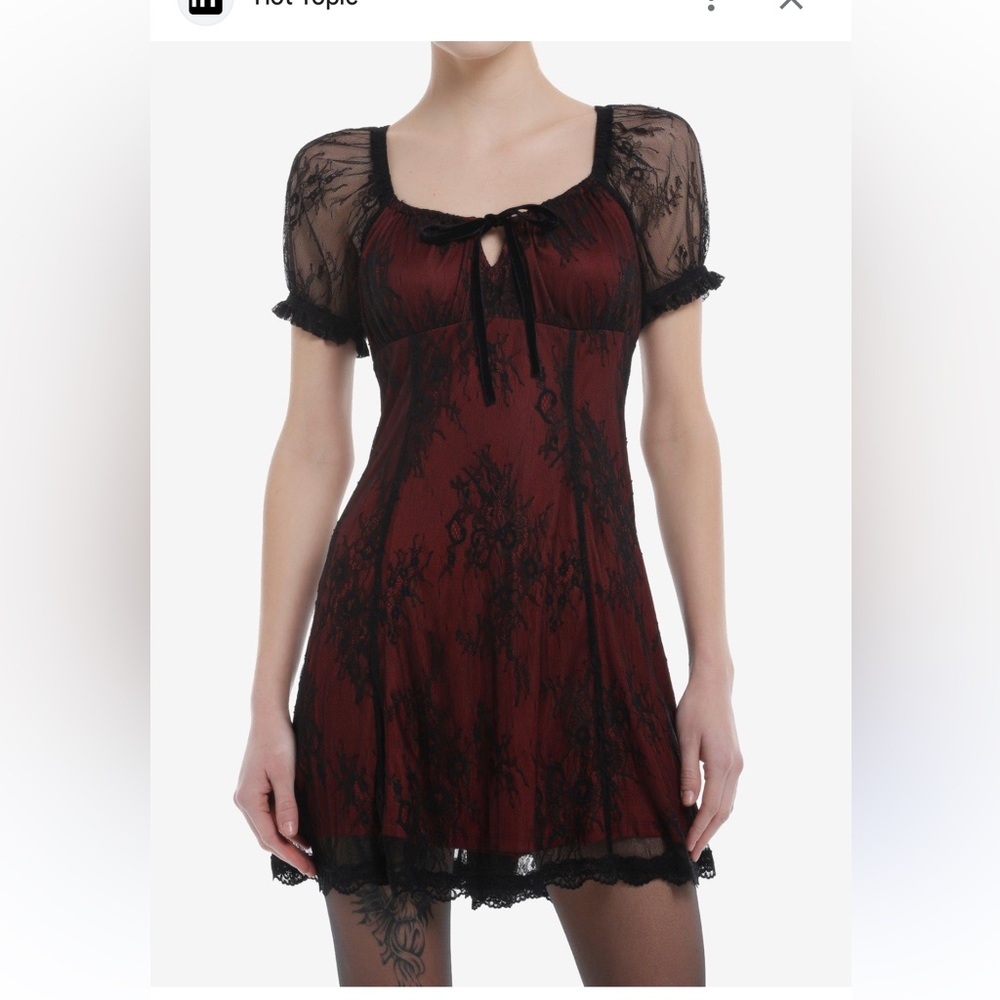 Women's Red and‎ Black Lace Mini Dress